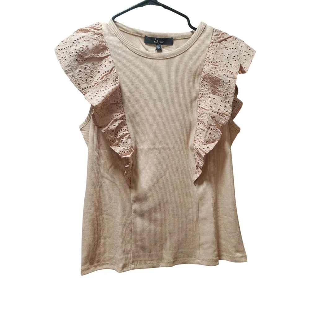 La Joie Women's Eyelet Ruffle Tank Fawn - Regular